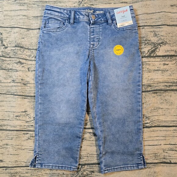 NWT Girls Soft Jeggings Capris Cat & Jack Medium Wash Adjustable Waist Size L - Picture 1 of 6
